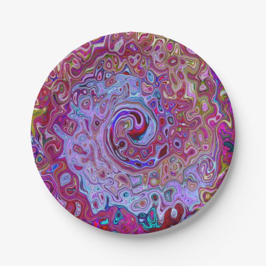 Retro Groovy Abstrakt Lavender und Magenta Swirl Pappteller (Vorderseite)