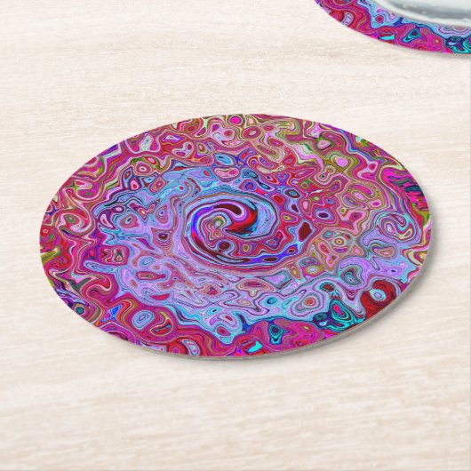 Retro Groovy Abstrakt Lavender und Magenta Swirl Runder Pappuntersetzer (Angewinkelt)