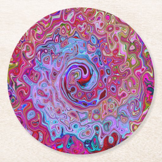 Retro Groovy Abstrakt Lavender und Magenta Swirl Runder Pappuntersetzer (Vorderseite)