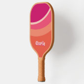 Retro Groovy Abstrakt Pink Orange Personalisiert Pickleball Schläger (Links)
