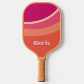 Retro Groovy Abstrakt Pink Orange Personalisiert Pickleball Schläger (Rückseite)