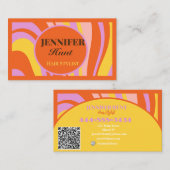 Retro Groovy Abstrakt Wavy QR Code Social Media Visitenkarte (Vorne/Hinten)