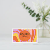 Retro Groovy Abstrakt Wavy QR Code Social Media Visitenkarte (Stehend Vorderseite)