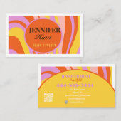 Retro Groovy Abstrakt Wavy QR Code Social Media Visitenkarte (Vorne/Hinten)