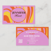 Retro Groovy Abstrakt Wavy QR Code Social Media Visitenkarte (Vorne/Hinten)