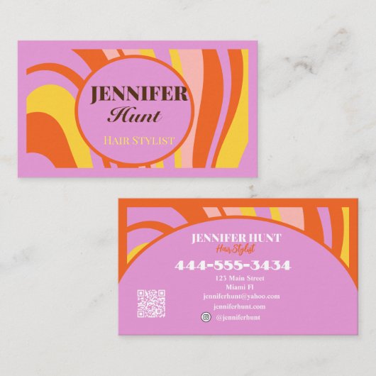 Retro Groovy Abstrakt Wavy QR Code Social Media Visitenkarte (Vorne/Hinten)