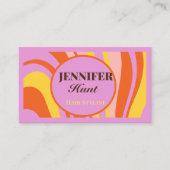 Retro Groovy Abstrakt Wavy QR Code Social Media Visitenkarte (Vorderseite)