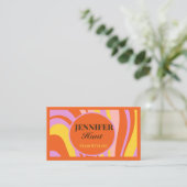 Retro Groovy Abstrakt Wavy QR Code Social Media Visitenkarte (Stehend Vorderseite)