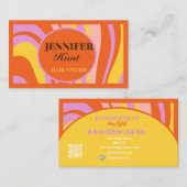 Retro Groovy Abstrakt Wavy QR Code Social Media Visitenkarte (Vorne/Hinten)