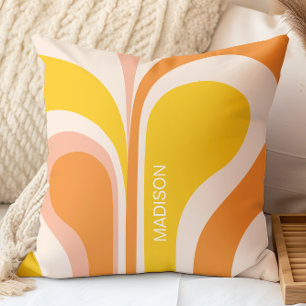 Retro Groovy Abstrakte Pfirsich Orange Gelbe Name Kissen