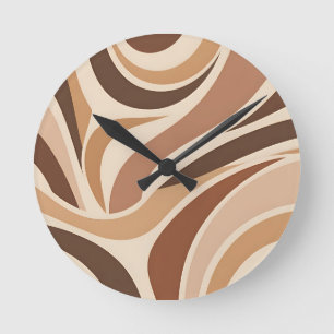 Retro Groovy abstrakte Schwirbel in neutralen Erdt Runde Wanduhr