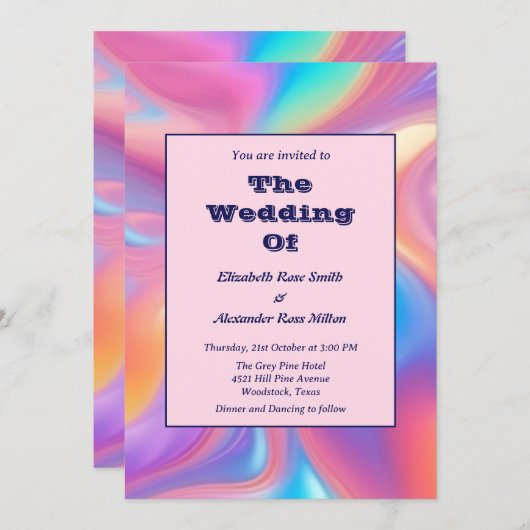 Retro Groovy abstrakte Wellen Hochzeit Einladung (Vorne/Hinten)