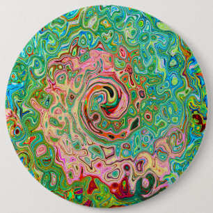 Retro Groovy Abstrakter Bunter Regenbogenwirbel Button
