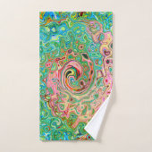 Retro Groovy Abstrakter Regenbogenwirbel Badhandtuch Set (Handtuch)