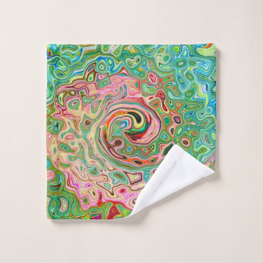 Retro Groovy Abstrakter Regenbogenwirbel Badhandtuch Set (Waschlappen)