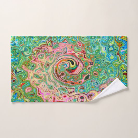Retro Groovy Abstrakter Regenbogenwirbel Badhandtuch Set (Handtuch)