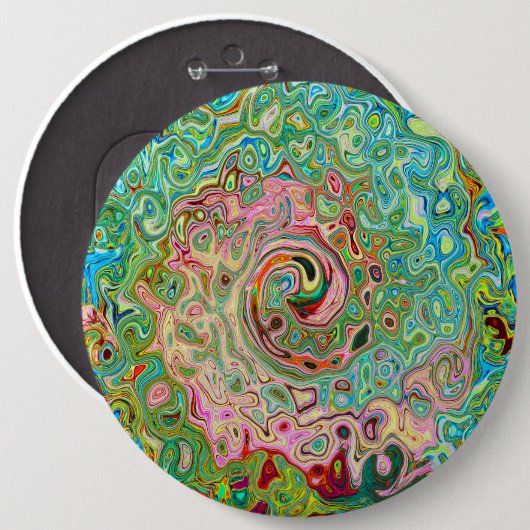 Retro Groovy Abstrakter Regenbogenwirbel Button (Vorne & Hinten)