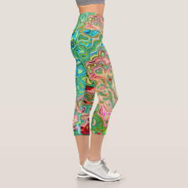 Retro Groovy Abstrakter Regenbogenwirbel Capri Leggings