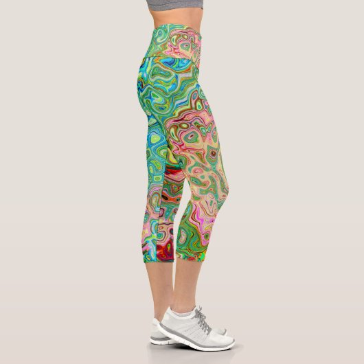 Retro Groovy Abstrakter Regenbogenwirbel Capri Leggings (Rechts)