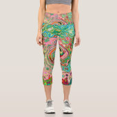 Retro Groovy Abstrakter Regenbogenwirbel Capri Leggings (Vorderseite)