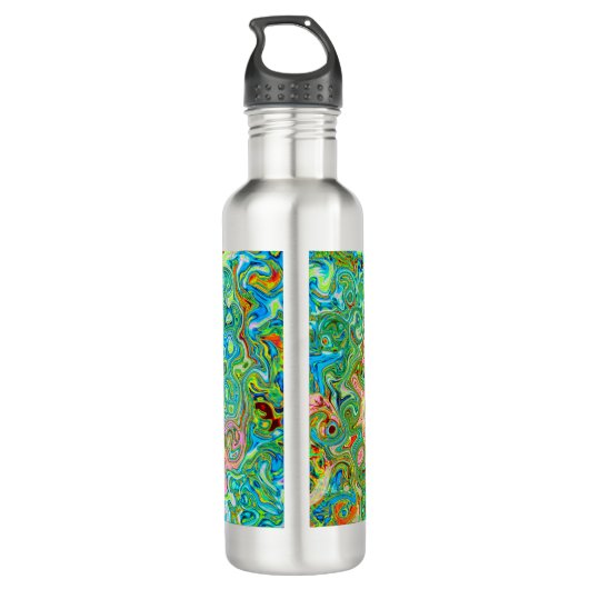 Retro Groovy Abstrakter Regenbogenwirbel Edelstahlflasche (Rückseite)