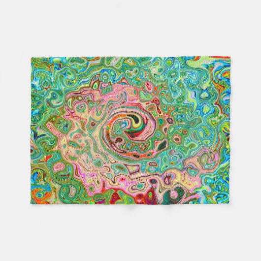 Retro Groovy Abstrakter Regenbogenwirbel Fleecedecke (Vorderseite (Horizontal))