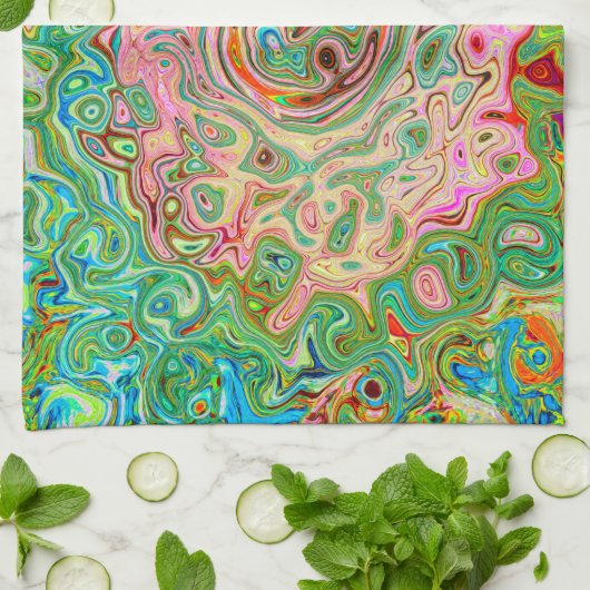 Retro Groovy Abstrakter Regenbogenwirbel Geschirrtuch (Gefaltet)
