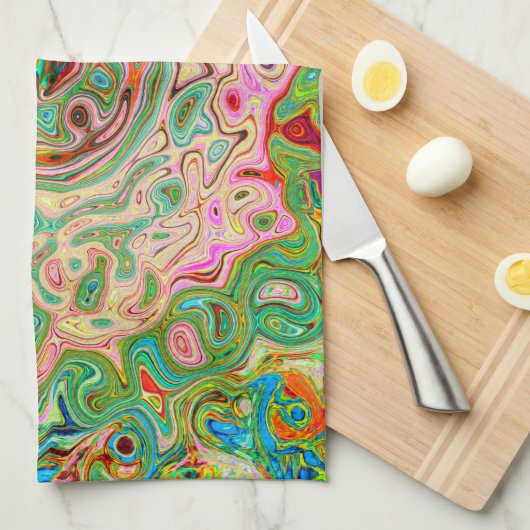 Retro Groovy Abstrakter Regenbogenwirbel Geschirrtuch (Viertel Falte)