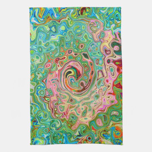 Retro Groovy Abstrakter Regenbogenwirbel Geschirrtuch (Vertikal)
