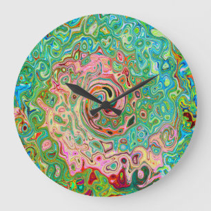 Retro Groovy Abstrakter Regenbogenwirbel Große Wanduhr
