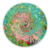 Retro Groovy Abstrakter Regenbogenwirbel Keramikknauf (Vorderseite)