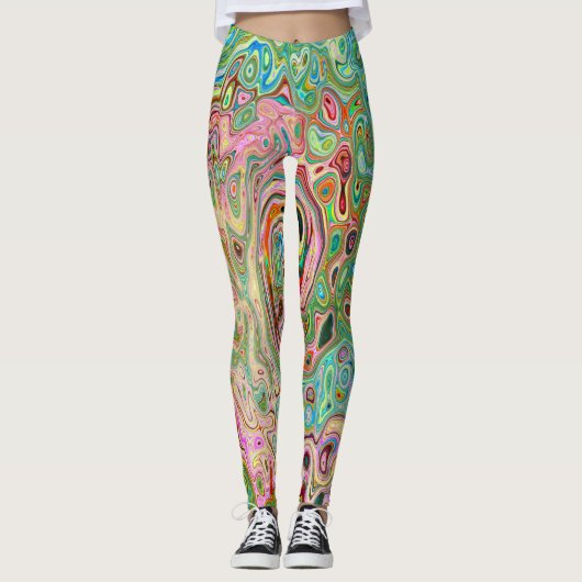 Retro Groovy Abstrakter Regenbogenwirbel Leggings (Vorderseite)
