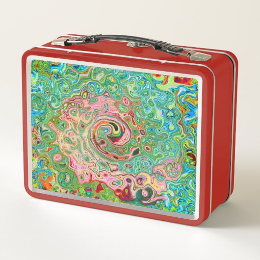 Retro Groovy Abstrakter Regenbogenwirbel Metall Brotdose (Rückseite)