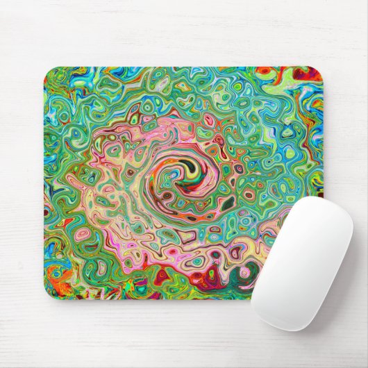 Retro Groovy Abstrakter Regenbogenwirbel Mousepad (Mit Mouse)
