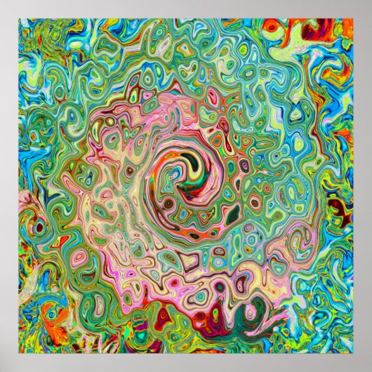 Retro Groovy Abstrakter Regenbogenwirbel Poster (Vorne)
