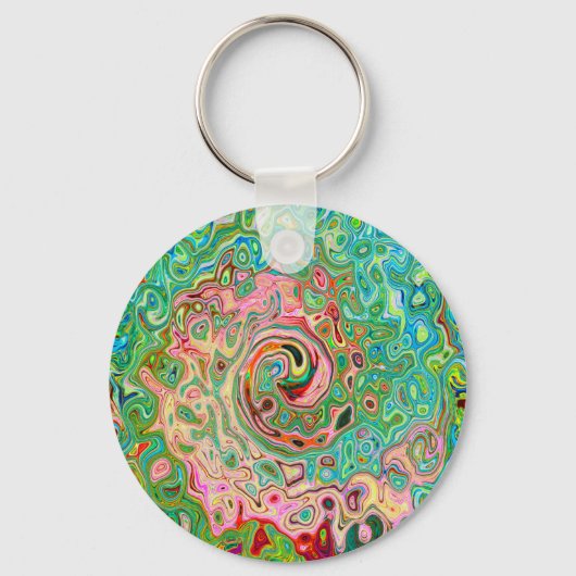 Retro Groovy Abstrakter Regenbogenwirbel Schlüsselanhänger (Vorderseite)