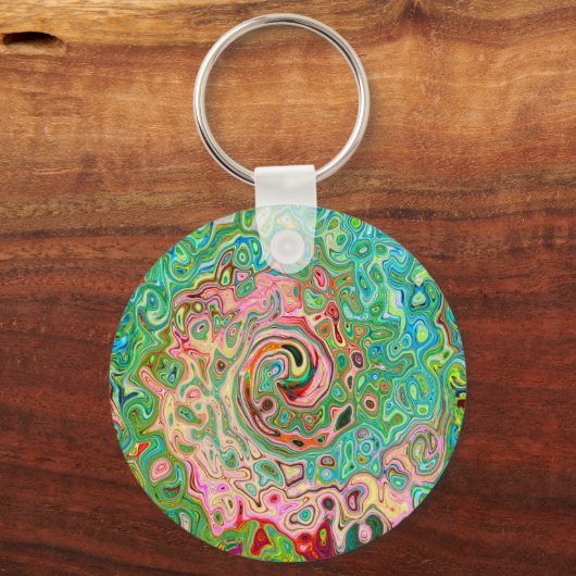 Retro Groovy Abstrakter Regenbogenwirbel Schlüsselanhänger (Vorderseite)