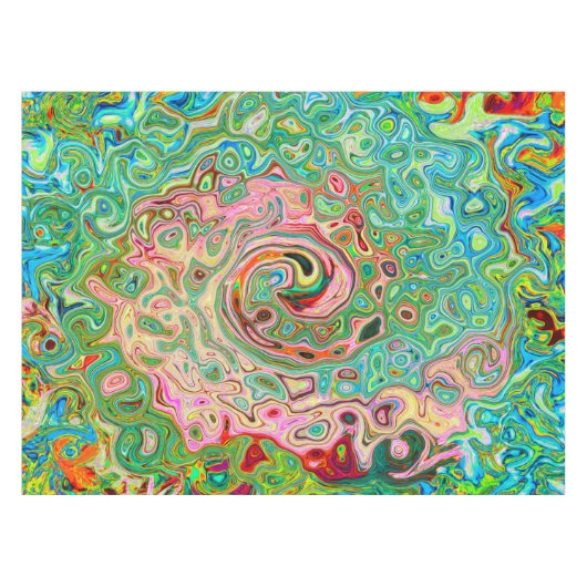 Retro Groovy Abstrakter Regenbogenwirbel Tischdecke (Vorderseite (Horizontal))