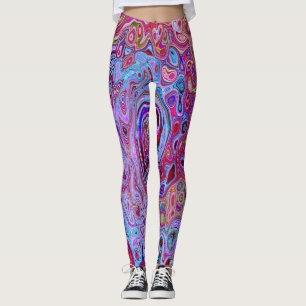Retro Groovy Abstraktes Lavendel- und Magentawirbe Leggings