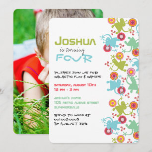 Retro-Groovy-Aliens-Kinder-Foto-Geburtstagseinladu Einladung