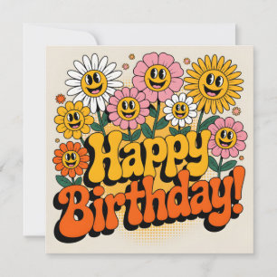 Retro Groovy Alles Gute zum Geburtstag Florales De Karte