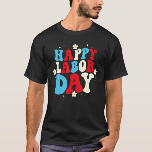 Retro Groovy American Flag Happy Labor Day Patriot T-Shirt (Vorderseite)