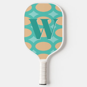 Retro Groovy Aqua & Peach Monogram Pickleball Schläger
