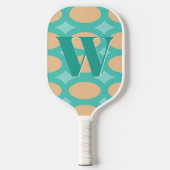 Retro Groovy Aqua & Peach Monogram Pickleball Schläger (Vorderseite)