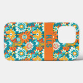 Retro Groovy Aquamarin Orange & Yellow Floral Mono Case-Mate iPhone Hülle (Rückseite (Horizontal))
