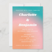 Retro Groovy Aquamarin Pink Orange Abstrakte Hochz Einladung (Vorderseite)