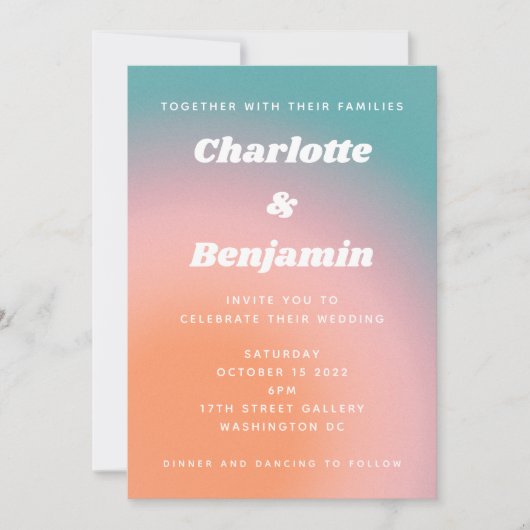 Retro Groovy Aquamarin Pink Orange Abstrakte Hochz Einladung (Vorderseite)