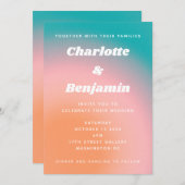 Retro Groovy Aquamarin Pink Orange Abstrakte Hochz Einladung (Vorne/Hinten)
