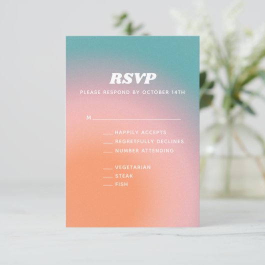 Retro Groovy Aquamarin Pink Orange Abstrakte Hochz RSVP Karte (Stehend Vorderseite)