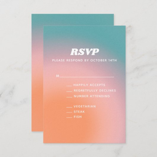 Retro Groovy Aquamarin Pink Orange Abstrakte Hochz RSVP Karte (Vorne/Hinten)
